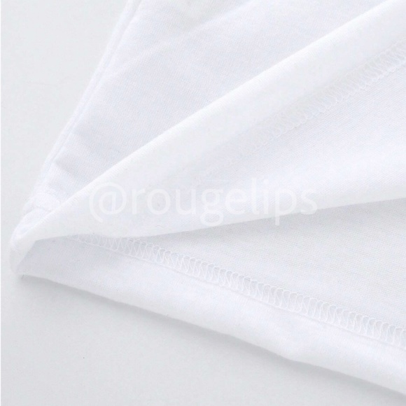 Graphic Appliqué White Summer Tee Shirt Crewneck - Picture 5 of 13